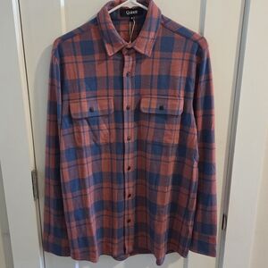 NWT Quince Stretch Sweater Fleece Flannel Shirt Size Medium - Rose & Blue Check
